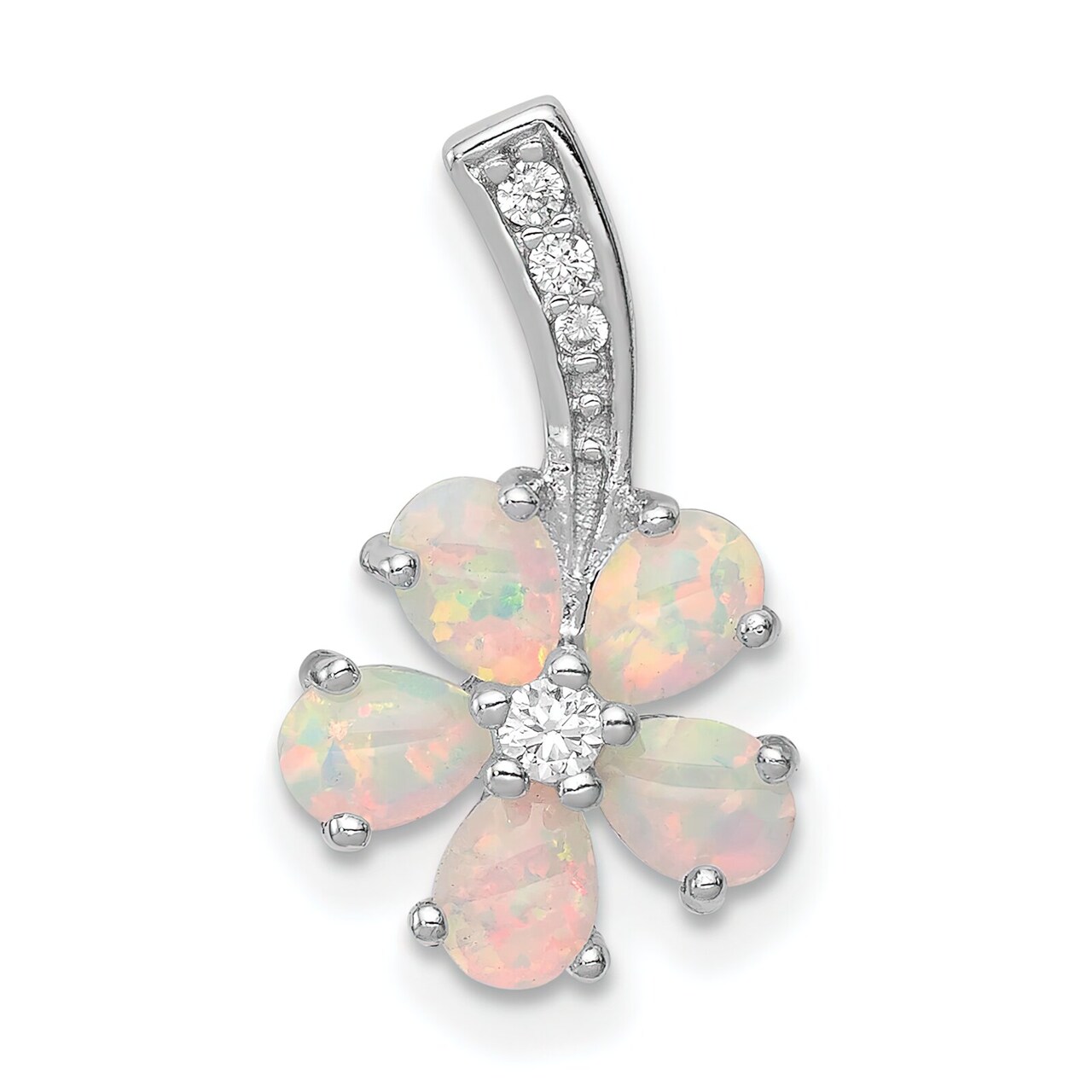 Sterling Silver Created Opal Flower Pendant Jewelry 19mm x 11mm